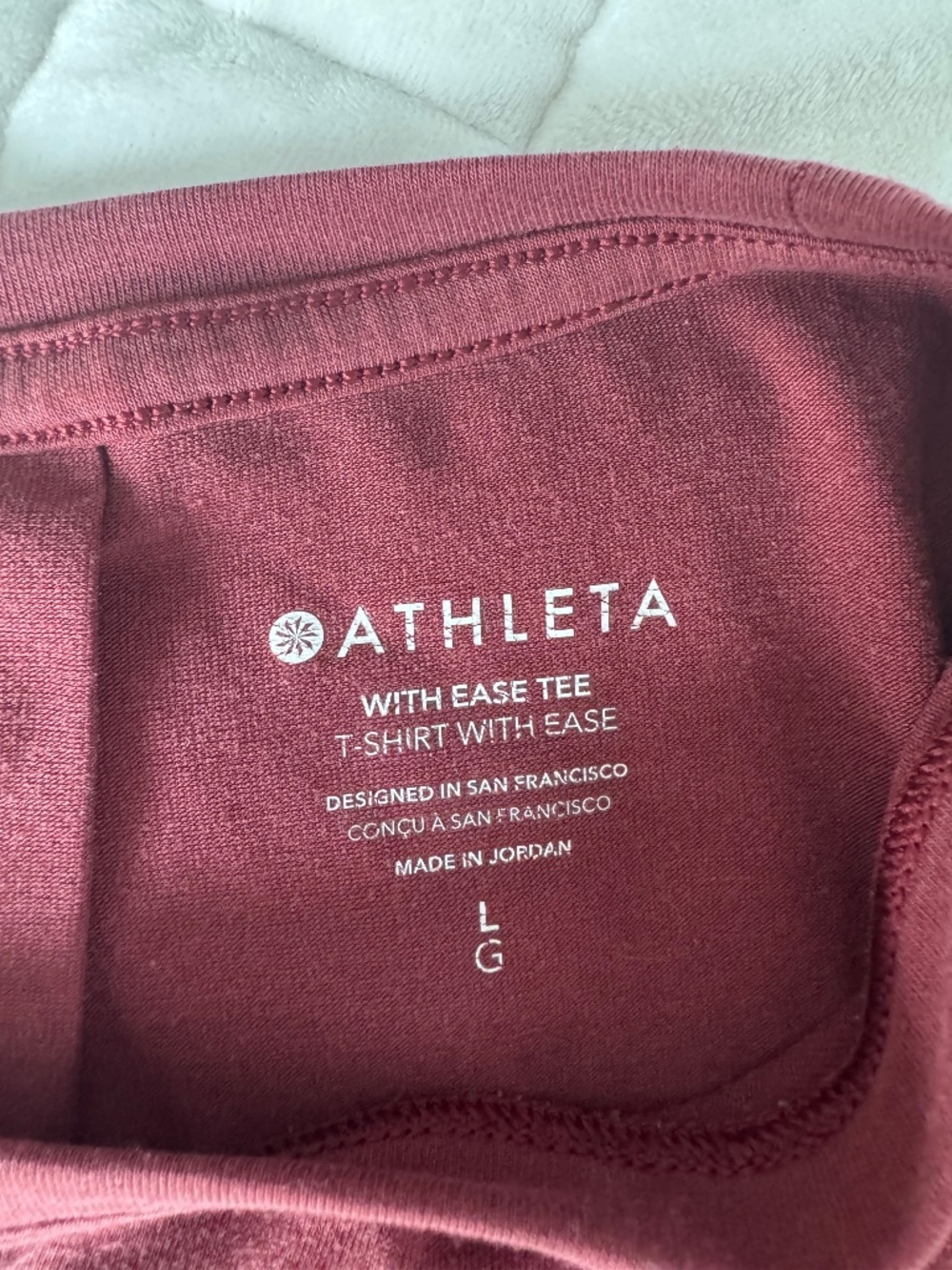 Athleta With Ease Tee Large L Burgundy Mauve Roll Tab Sleeve Relaxed Fit